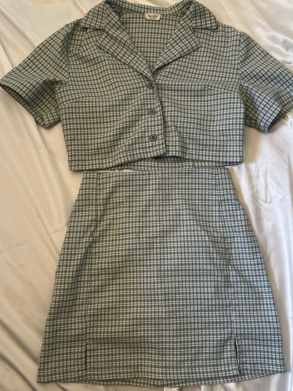 Brandy Melville Green Plaid Two-Piece Skirt Set
